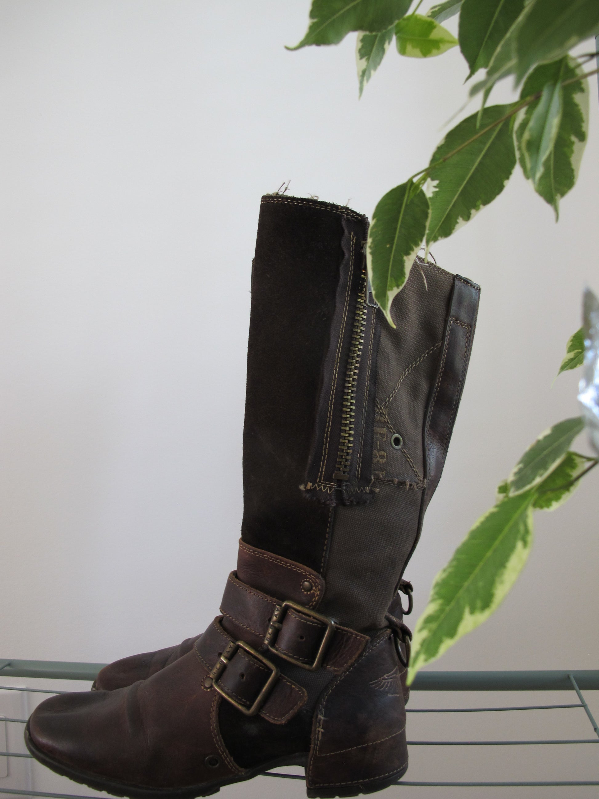 Brown buckled boots