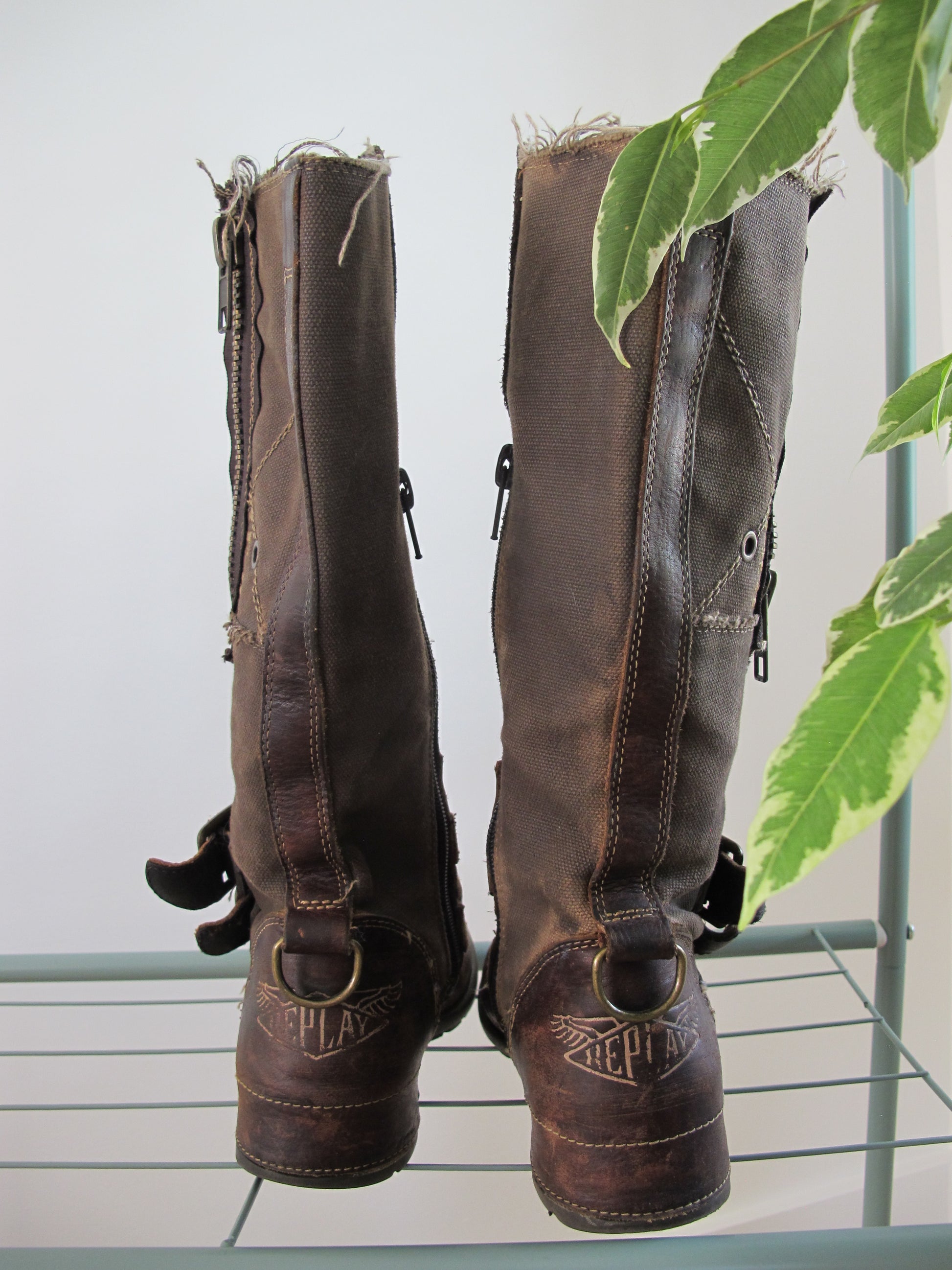 Brown buckled boots