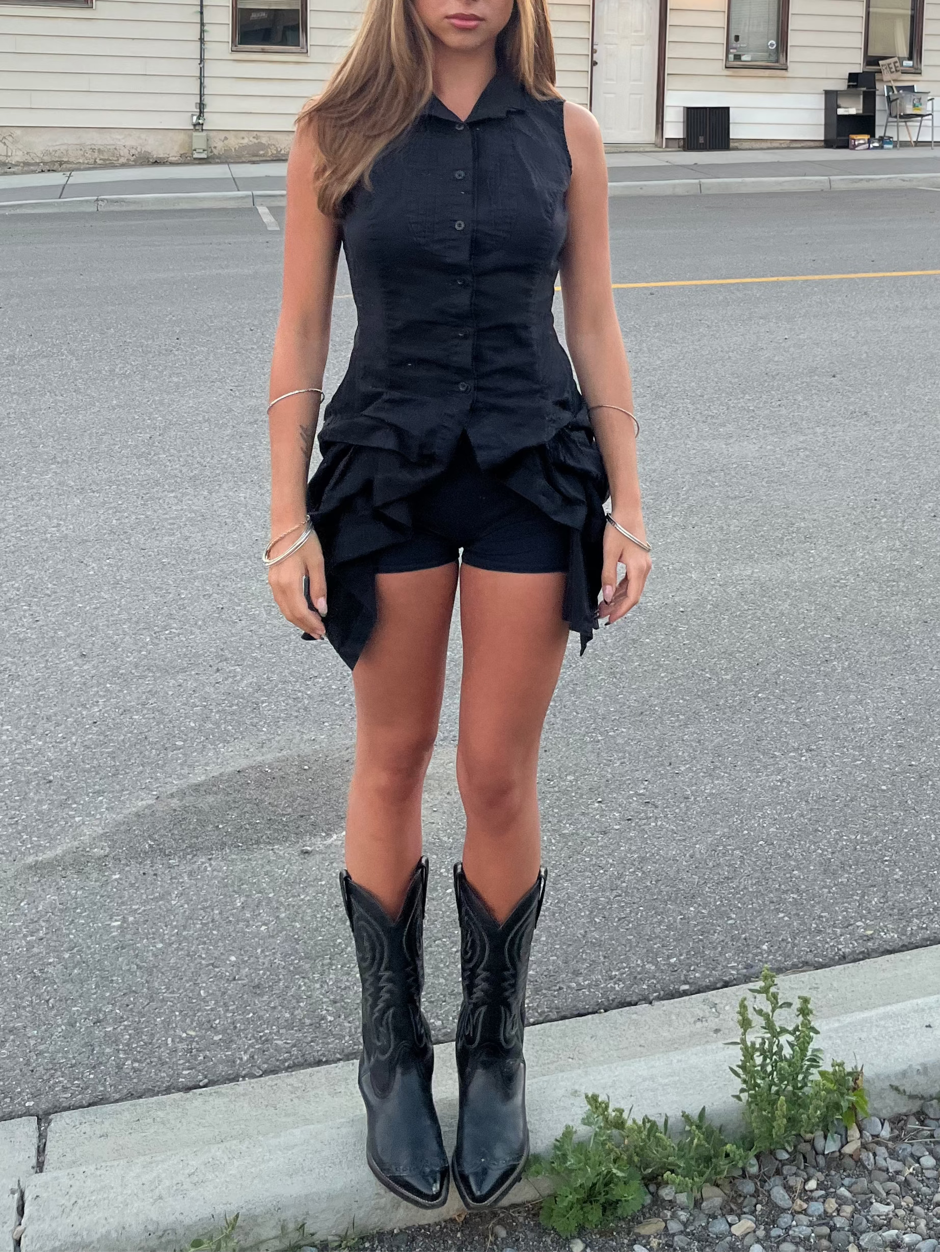 Black Ruffled Button up